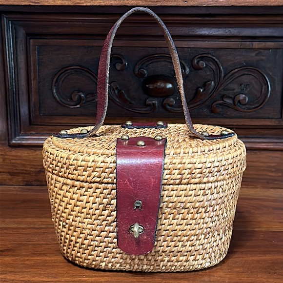 Vintage Etienne Aigner Wicker and Leather Purse - Picture 1 of 16